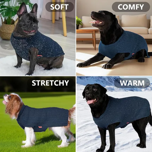 Vista 4 de KYEESE Suéter para Perro con Agujero para Correa para Perros Pequeños Machos Suéter Cálido con Hilo Reflectante Tejido Suave Ropa para Perros Machos