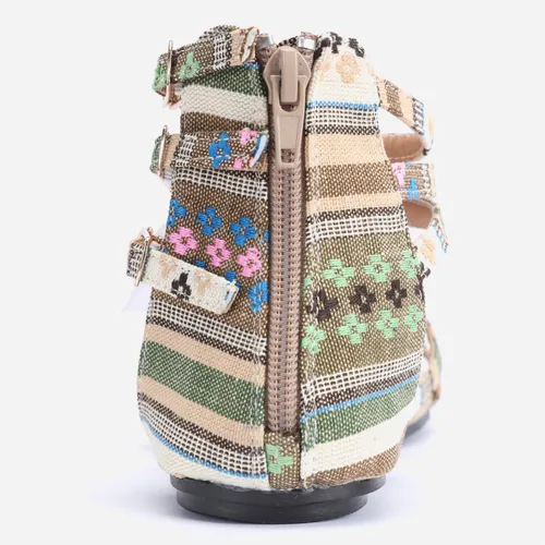 Vista 5 de Odema Sandalias planas para mujer, con cuentas bohemias, con cremallera trasera, zapatos elegantes