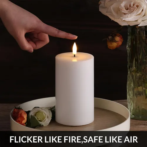 Vista 7 de Velas de pilar blancas sin llama con control remoto, velas LED de Halloween que funcionan con pilas, velas eléctricas parpadeantes de cera real