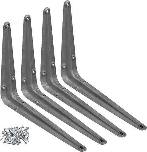 Vista 14 de Soportes de estante de esquina de pared de metal de 3 x 4 pulgadas, color gris, paquete de 4