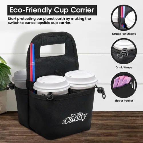 Vista 2 de Organizador de bebidas portátil para bebidas y portavasos de café reutilizable, bolsa plegable de 4 tazas con bolsillos organizadores, asegura