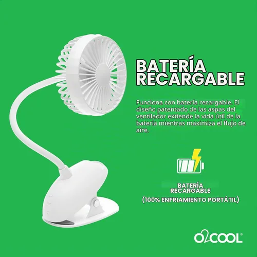 Vista 7 de O2COOL Ventilador recargable con clip de batería USB con cuello de cisne de 3 velocidades