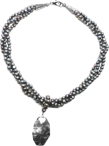 Vista 5 de Collar de triple hebra con perlas cultivadas de cuarzo rutilado grueso facetado