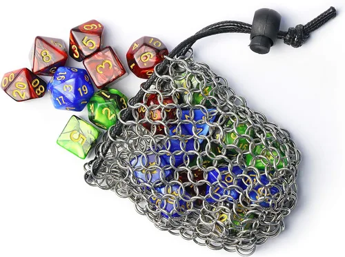 Vista 2 de YOUSHARES Bolsa de dados de acero inoxidable para juego de dados de metal poliédrico D&D, bolsa de dados DND para juego de dados de metal poliédricos