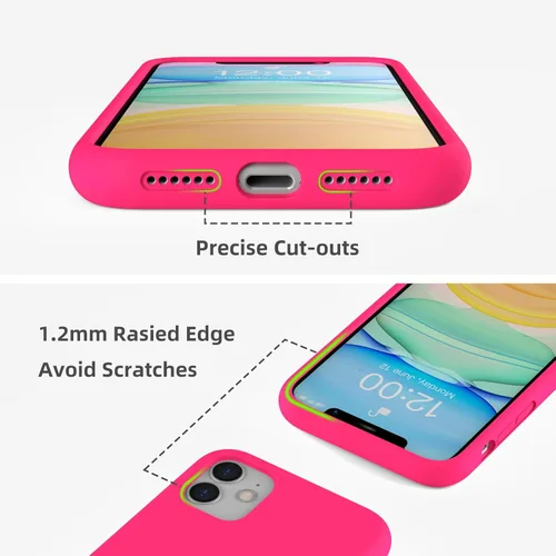 Vista 3 de Funda de silicona líquida compatible con iPhone 11, color rosa neón [Protección contra caídas] [Resistente a los arañazos, a prueba de golpes]
