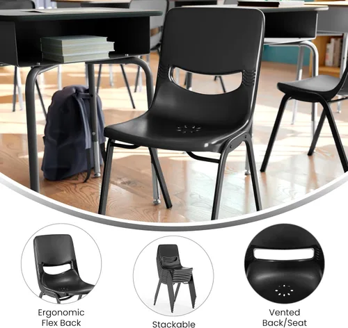 Vista 4 de EMMA + OLIVER Silla de aula negra apilable Flex Comfort Negro