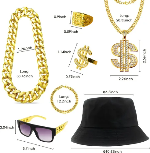 Vista 2 de Hip Hop Costume Kit 80s 90s Rapper Accessories, Outfits for Men Women Cosplay Club Old School Themed Party Supplies