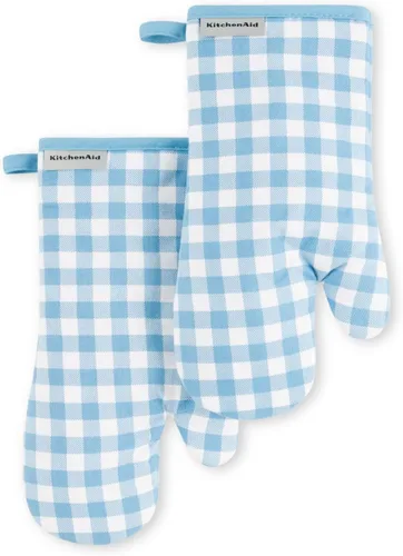 Vista 11 de KitchenAid Juego de 2 manoplas de horno Gingham Aqua Sky, 7 x 13 pulgadas