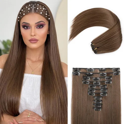 Vista 15 de REECHO Extensiones de cabello, 11 piezas de extensiones de cabello con clip de 24 pulgadas de largo, lacio, HE005, extensiones sintéticas naturales