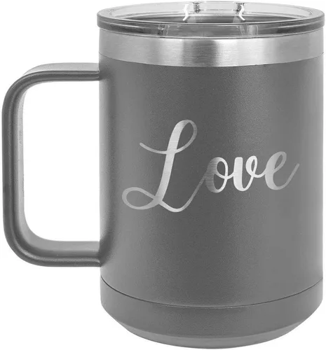 Vista 11 de Love Black 15 oz taza de café w/tapa superior deslizante Taza de café de viaje aislado Ideas de regalo de cumpleaños o Navidad de mujeres
