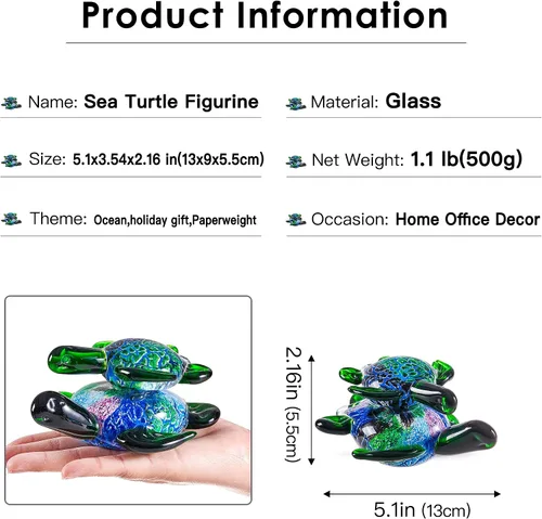 Vista 2 de EUSTUMA Figuras de tortuga marina de vidrio soplado a mano con bebés, adorno de animales marinos para decoración del hogar,Colección de animales