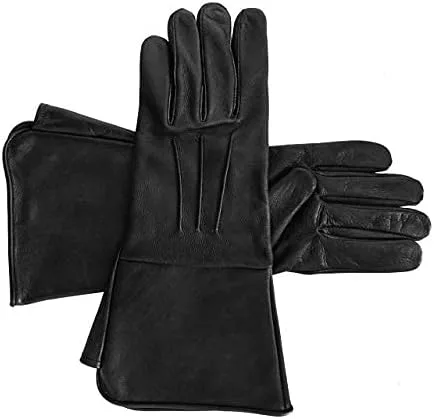 Vista 4 de Glamtron Guantes medievales renacentistas de piel de cordero pura guantes de guantelete para cosplay