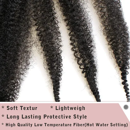 Vista 3 de Cabello de Envoltura Pre-Esponjado de 8 Pulgadas, 3 Paquetes, Cabello Afro Twist Pre-Separado Elástico para Locs, Cabello Afro Twist Negro Natural