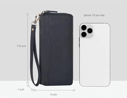 Vista 4 de Oak Leathers Cartera de cuero para mujer – Cartera Clutch RFID para mujer con 8 portadores de tarjetas de crédito, bolsillo para monedas, regalo