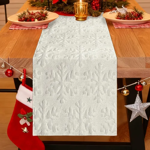 Vista 9 de Nialnant Caminos de mesa de Navidad, decoraciones de mesa de invierno de Navidad con bolas de Navidad, flores de nochebuena, camino de mesa