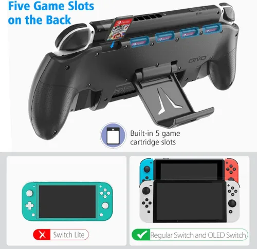Vista 4 de Agarre de interruptor con soporte ajustable mejorado, compatible con Nintendo Switch y OLED, agarre asimétrico OIVO con soporte ajustable y 5