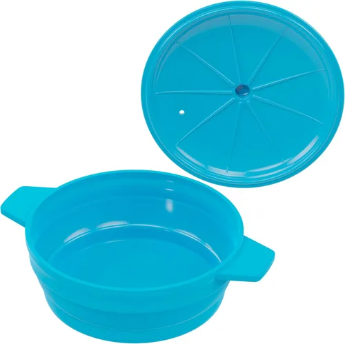 Vista 6 de Bakerpan - Set de 4 recipientes de silicona para microondas para cocinar huevos, 12 cm x 4,4 cm, pequeño tazón con tapa, mini recipiente plegable