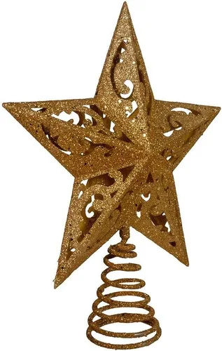 Vista 2 de Estrella dorada brillante para árbol Kurt Adler, de 5 puntas y 8 pulgadas