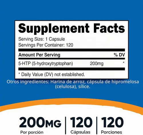 Vista 2 de Nutricost 5-HTP 200 mg, 120 cápsulas vegetarianas (5-hidroxitriptófano)