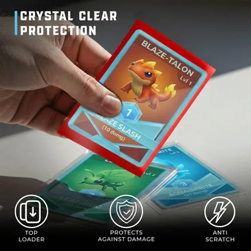 Vista 3 de CardGuard Fundas transparentes de alta calidad, 100 unidades, tamaño estándar para Pokémon, tarjetas deportivas, béisbol, fútbol y tarjetas Rojo