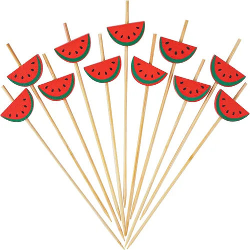 Vista 14 de Minisland Palillos de cóctel de hojas de piña de sandía mixtos, palillos de bambú de 4.7 pulgadas de largo para aperitivos, comida hawaiana
