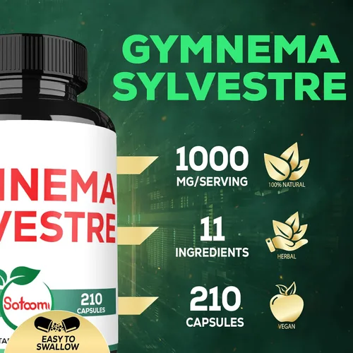 Vista 3 de Satoomi 1000mg Gymnema Sylvestre Suplementos - 210 Cápsulas - Extracto de Gymnema 20:1 con berberina HCl, Quercetina y más - Apoyo para la salud