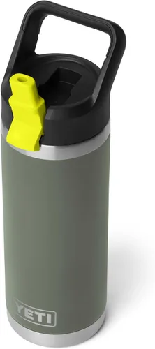 Vista 33 de YETI Rambler Botella de 18 onzas, aislada al vacío, de acero inoxidable con tapa de popote a juego de colores, rojo rescate
