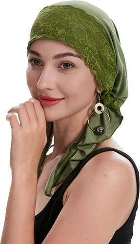 Vista 4 de ZLYC Gorro de quimioterapia para la cabeza preatado, gorro ligero para Verde (Lace Green)