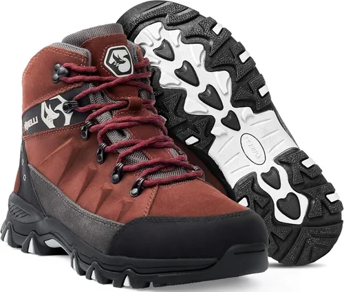 Vista 10 de Botas de senderismo Foxelli para hombre – Botas de cuero de ante impermeables, transpirables y ligeras para hombre Azul