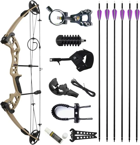Vista 10 de Arco compuesto de tiro con arco, peso ajustable de 30 a 55 libras, longitud de tiro de 24 a 29.5 pulgadas, kit de arco de caza IBO 310 FPS