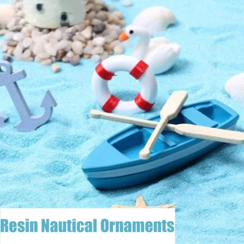 Vista 5 de 5 piezas mini figurita marina mini barco de pesca miniatura musgo micro paisaje barco adornos náutico paisaje decoración para bricolaje manualidades