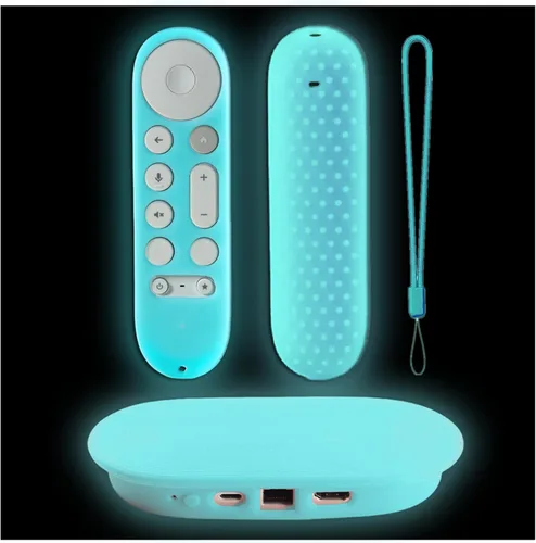 Vista 8 de Funda protectora para Google TV Streamer 4K 2024 Chromecast Remote Case Funda y caja de control remoto, brilla en la oscuridad, rosa brillante