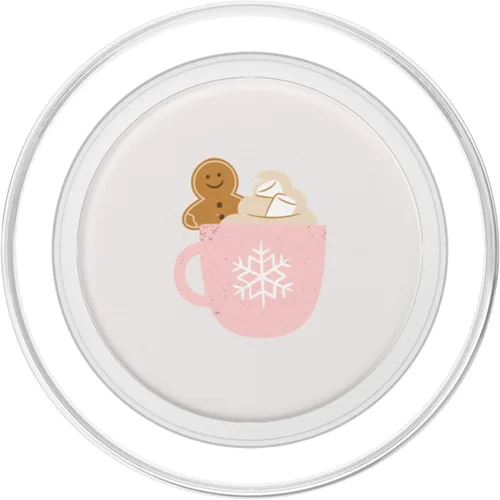 Vista 2 de Festive Sip - Taza de copo de nieve rosa con diseño de pan de jengibre Joy PopSockets MagSafe PopGrip para iPhone