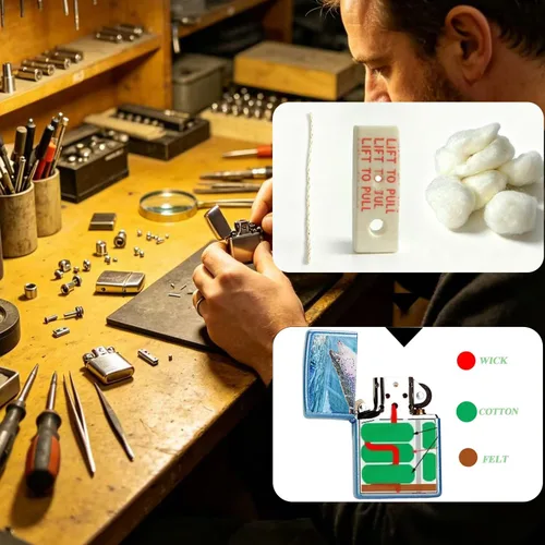 Vista 7 de Guata de algodón y fieltro y mecha para encendedor universal, kit de reparación de reemplazo de encendedor fácil de usar