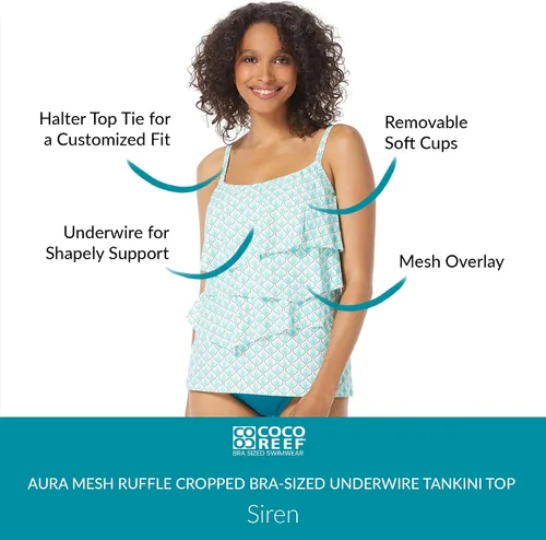 Vista 4 de Coco Reef Aura - Parte superior tankini con aros y brasier con volantes - Parte superior de natación favorecedora
