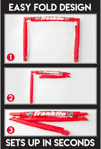 Vista 5 de Franklin Sports - Juego de porterías plegables para niños de hockey NHL - (2) porterías de hockey callejero y de rodilla - (2) palos de hockey