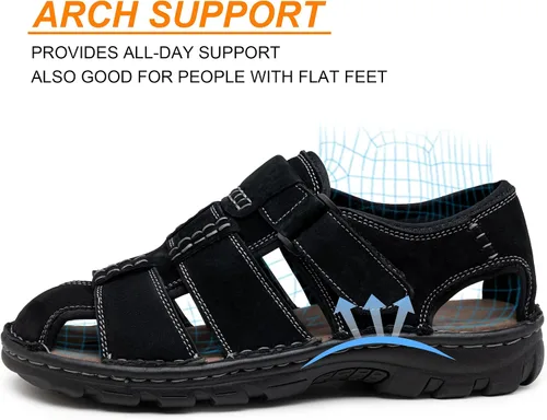 Vista 3 de Jousen Sandalias de cuero para hombre, sandalias de playa con punta abierta, para verano, senderismo, deportes al aire libre