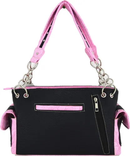 Vista 4 de Estilo occidental Rhinestone Cruz tachonado láser corte alas herramientas cuero bolso mujeres bolsos país hombro cartera conjunto