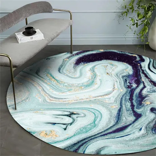 Vista 26 de Tapete redondo de mármol verde esmeralda, lavable, pequeño círculo, para dormitorio, sala de estar, alfombra moderna abstracta circular, 2 pies