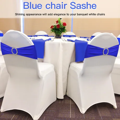 Vista 16 de WJWHQ 100 piezas de cintas elásticas de elastano con lazos para sillas, bandas de cubierta de silla con hebilla deslizante para eventos de boda