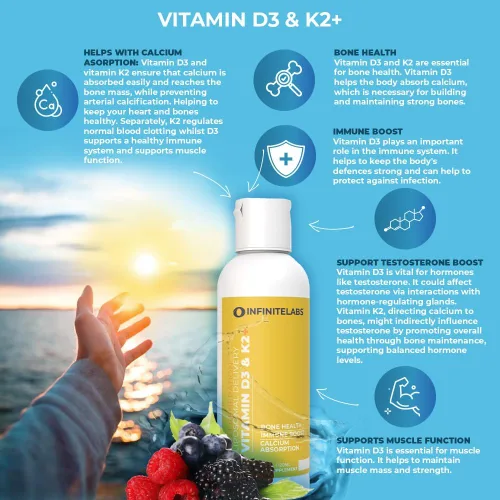 Vista 2 de Infinite Labs Vitamina liposomal D3 y K2+ Guardián de huesos y corazón Fórmula de alta absorción para una densidad ósea óptima y apoyo