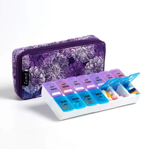 Vista 13 de Organizador Semanal de Pastillas 2 Veces al Día, Pastillero Zumd de 7 Días con Bonita Funda de Tela Acolchada con Cremallera, Estuche de Pastillas