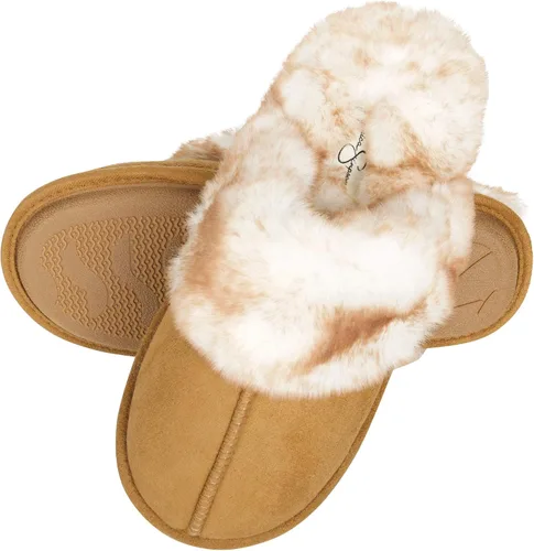 Vista 11 de Jessica Simpson - Pantuflas cómodas de piel sintética para mujer con suela antideslizante y espuma viscoelástica Negro