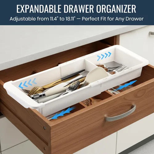 Vista 2 de Enhon Organizador de cajones deslizante expandible para cajones de cocina, bandeja organizadora de cajones profundos con divisores ajustables
