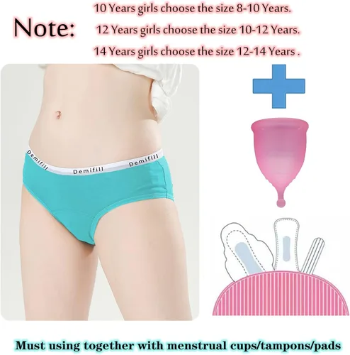 Vista 2 de Demifill Bragas de período para adolescentes y niñas, ropa interior suave para principiantes
