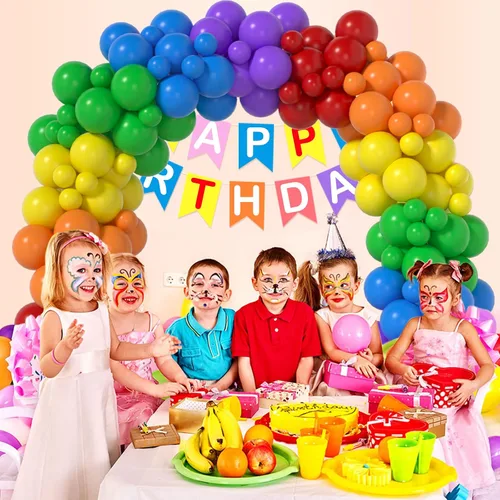 Vista 5 de Kit de arco de globos de arco iris: 175 globos de fiesta, globos para fiesta de cumpleaños, globos de colores surtidos, globos de fiesta para niños