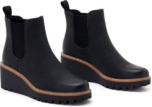 Vista 7 de vodvob Botas de tobillo para mujer, botines de tacón de cuña elásticos con plataforma Chelsea sin cordones y suela de lengüeta