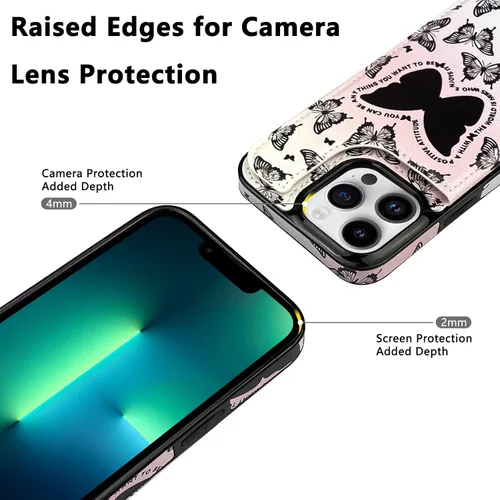 Vista 5 de Funda de piel con tapa para tarjetas compatible con iPhone 13 Pro de 6.1 pulgadas, para mujeres y niñas con tarjetero con función atril, doble