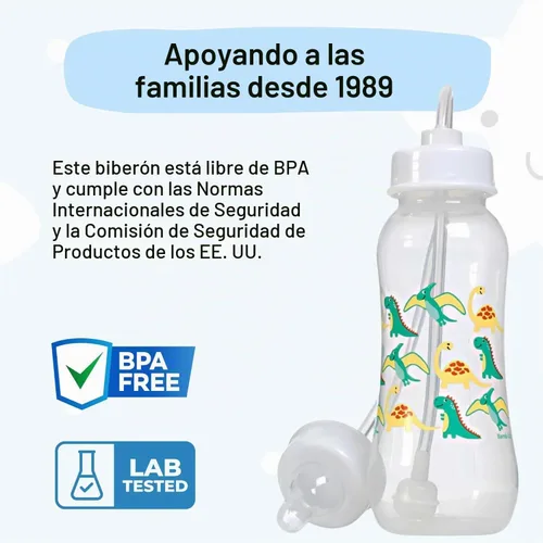 Vista 3 de Podee - Botella manos libres para bebé, sistema de alimentación anti-cólicos, Dinosaur