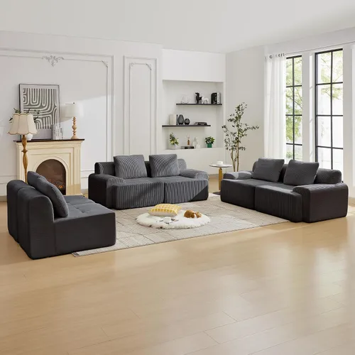 Vista 46 de Sofá modular modular con otomana móvil, sofá de asiento profundo con almohadas, cómodo sofá modular de nube para sala de estar, dormitorio y Blanco